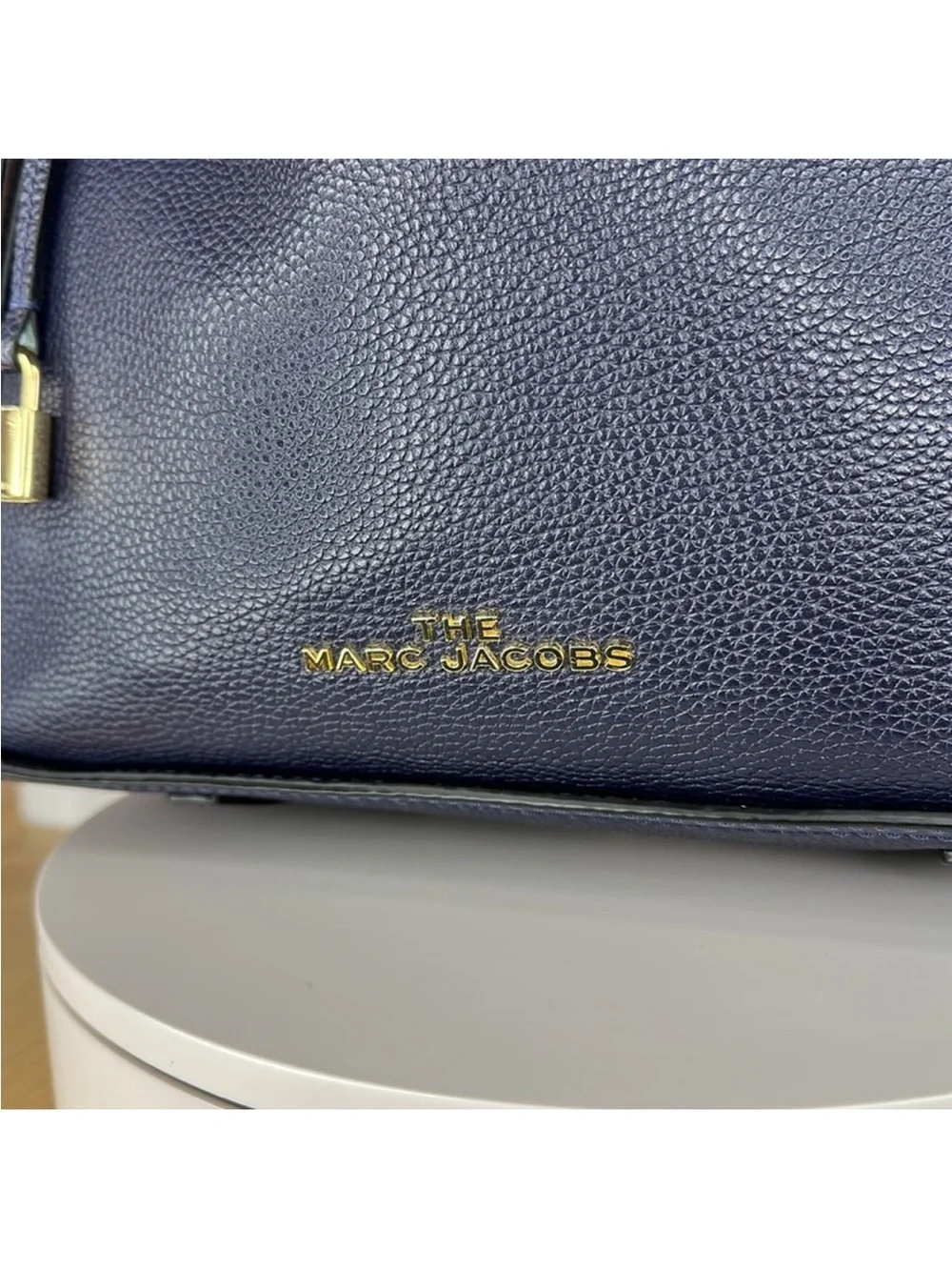 Marc Jacobs Director Bag Navy Blue Pebbled Leather Gold Hardware Tote - CE038